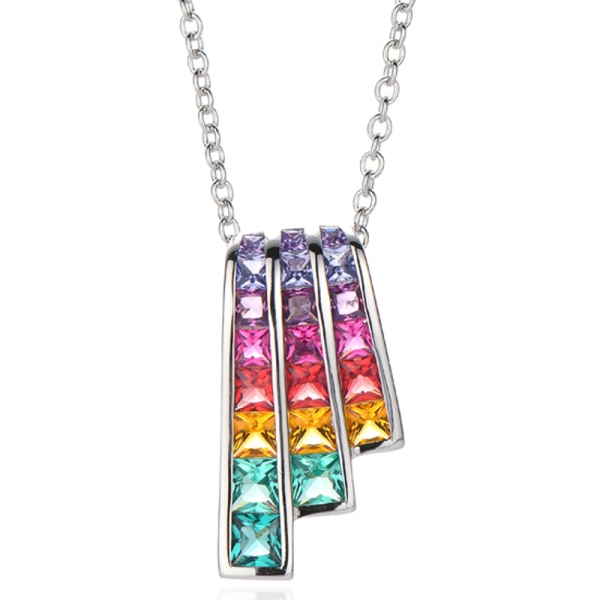 Quadratischer Regenbogen-Anhänger mit Zirkonia in Rhodium-Silber 