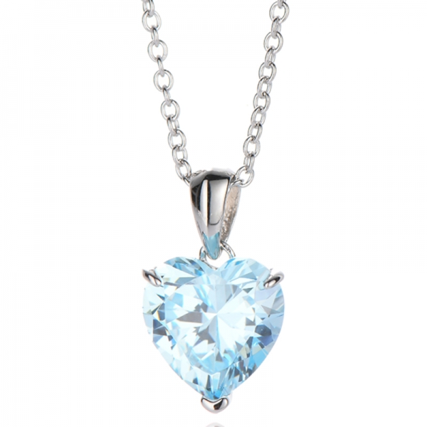 Herzförmige Halskette mit blauem Zirkonia und Rhodium-Silber 