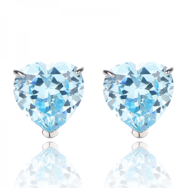 Herzförmiger Diamant Blauer Kubischer Zirkon Rhodium Silber Ohrring 