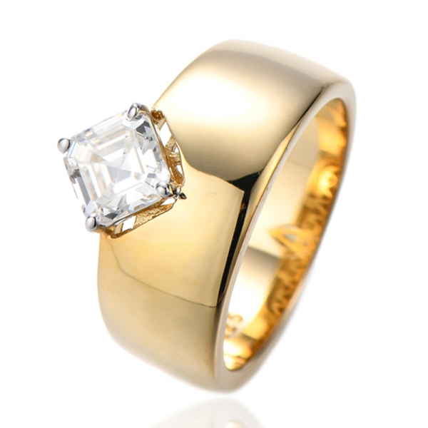 Asscher Diamant Gelber Zirkonia Silberring mit zweifarbiger Beschichtung 