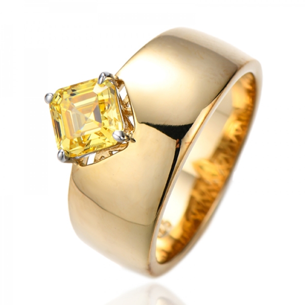 Asscher Diamant Gelber Zirkonia Silberring mit zweifarbiger Beschichtung 