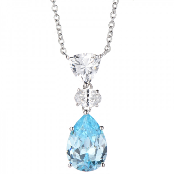 Halskette aus rhodiniertem Silber mit gelbem Diamanten in Birnenform und weißem Zirkonia 