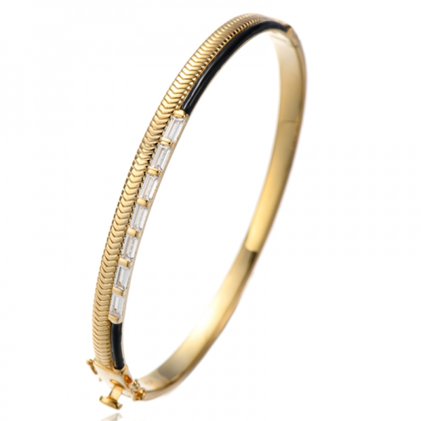 Baguette Regenbogen Cubic Zirkon Silber Armreif mit Vergoldung 