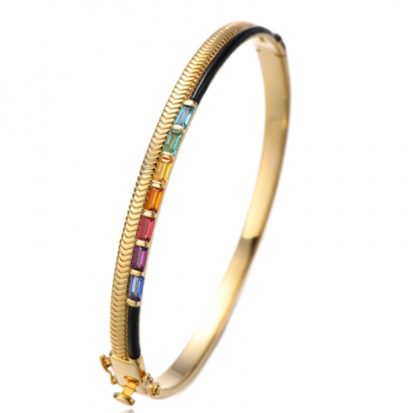Baguette Regenbogen Cubic Zirkon Silber Armreif mit Vergoldung 