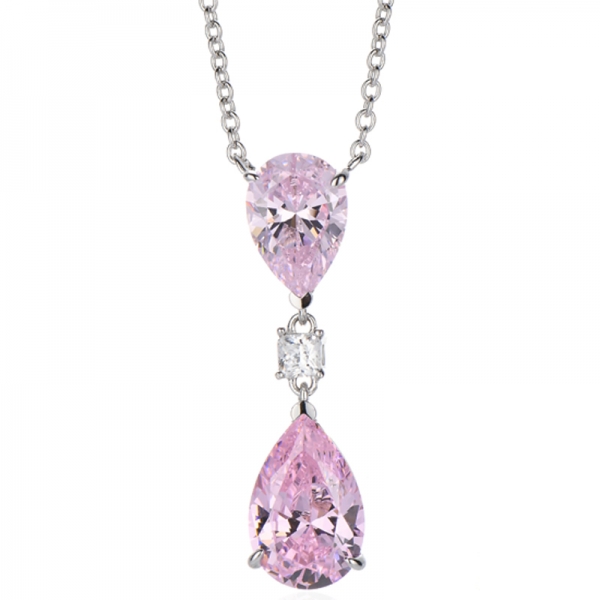 Halskette aus rhodiniertem Silber mit birnenförmigem Diamanten und achteckigem orangefarbenem Zirkonia 