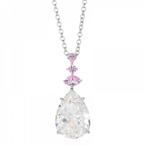 Birnenförmige Diamant-Halskette mit blauem und weißem Zirkonia in Rhodium-Silber 