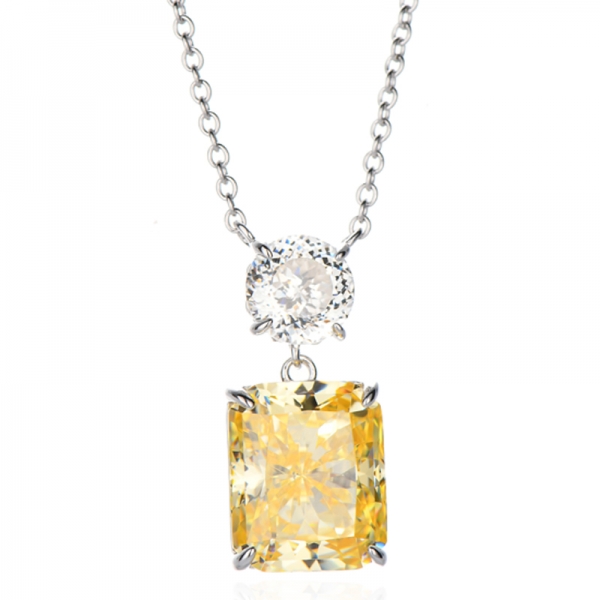 Halskette aus rhodiniertem Silber mit achteckigem gelben Diamanten und rundem G-Zirkon 