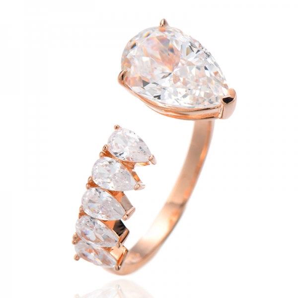 Offener Ring aus rhodiniertem Silber mit gelbem und weißem Zirkonia in Birnenform 