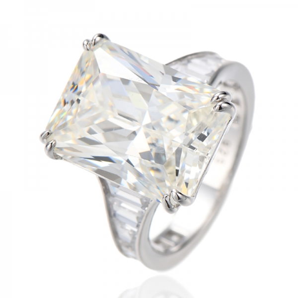 Achteckiger Diamant G und Boot-Form Weißer Zirkonia Rhodium Silber Ring 