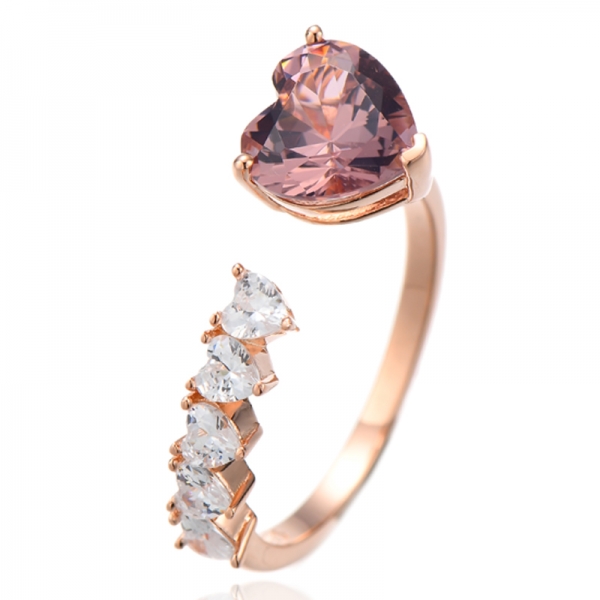 Herzförmiger Morganit-Nano- und weißer Zirkonia-Silberring mit Roségoldbeschichtung 