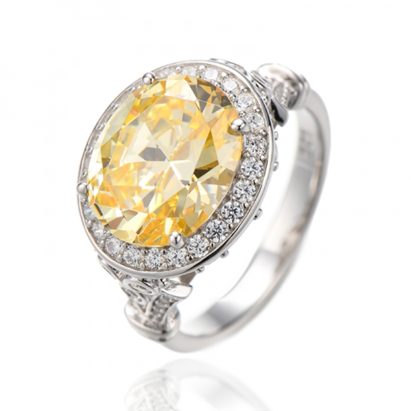 Ovaler Ring aus rhodiniertem Silber mit gelbem Diamanten und weißem Marquise-Zirkon 