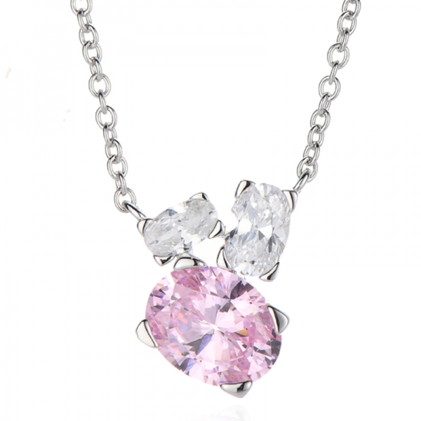 Ovale Halskette mit rosa und weißem Zirkonia in Rhodium-Silber 