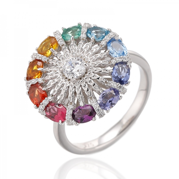 Runder und ovaler Opal-Rhodium-Silberring 