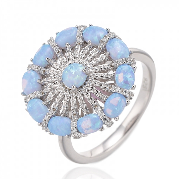 Runder und ovaler Opal-Rhodium-Silberring 
