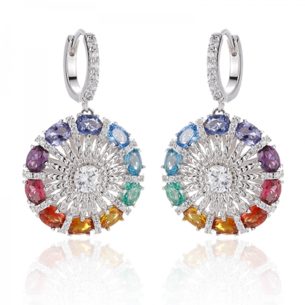 Runder und ovaler Opal-Rhodium-Silberohrring 