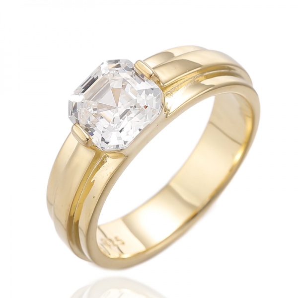 Asscher Kanarienvogel Cubic Zirkonia Vergoldeter Silberring 