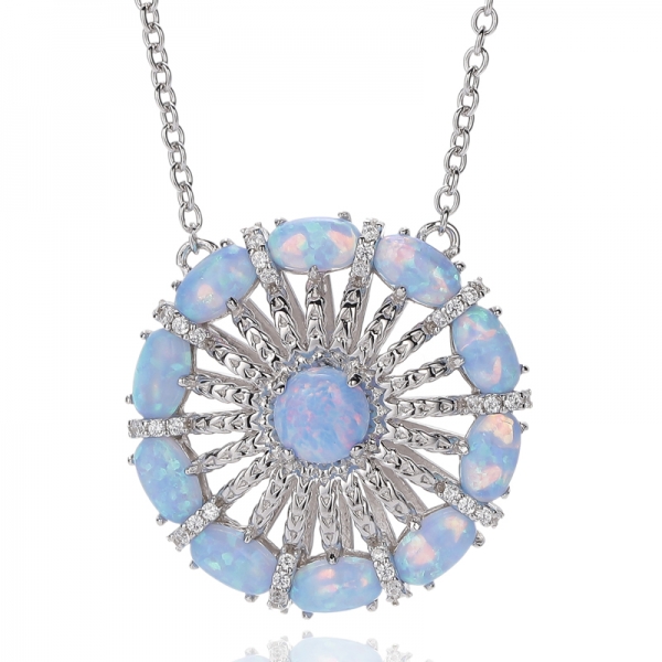 Runde und ovale Opal-Rhodium-Silberkette 