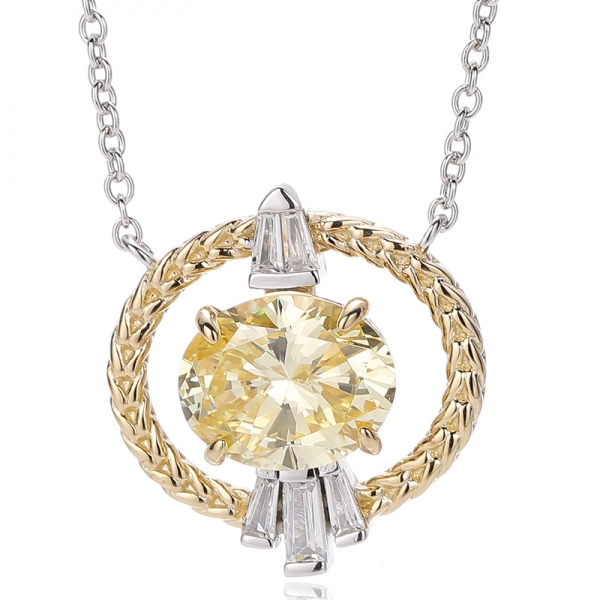 Ovale Silberhalskette mit Opal und konischem weißen Zirkonia und zweifarbiger Beschichtung 