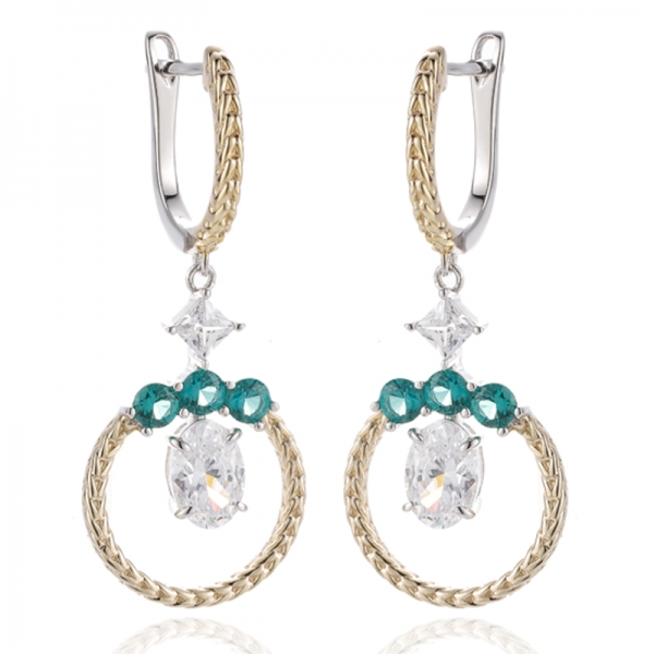 Ovaler und quadratischer Opal-Silberohrring mit zweifarbiger Beschichtung 