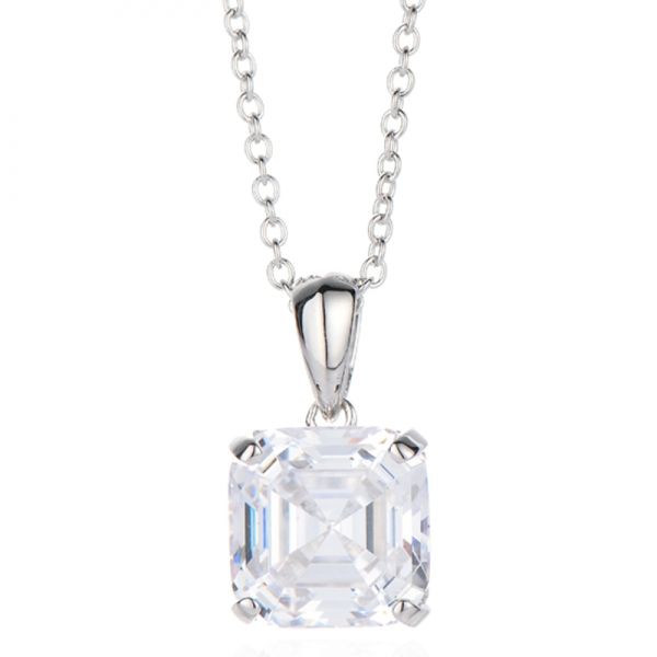 Asscher Halskette aus rhodiniertem Silber mit weißem Zirkonia 
