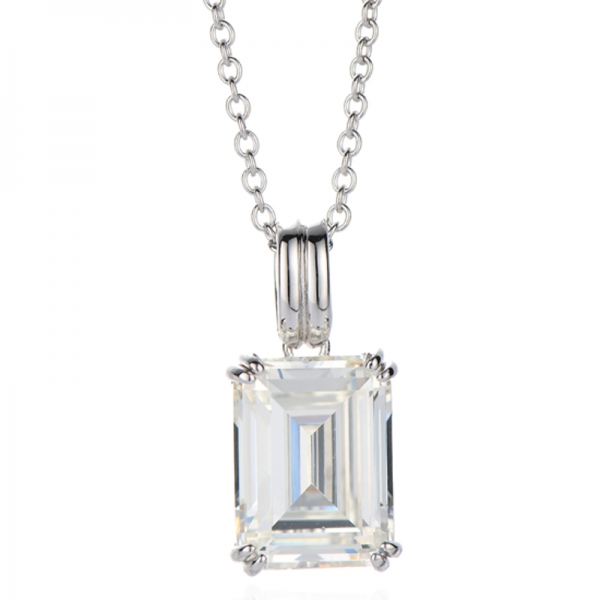 925 Smaragdschliff Diamant G Kubikzircon Rhodium Silber Halskette 