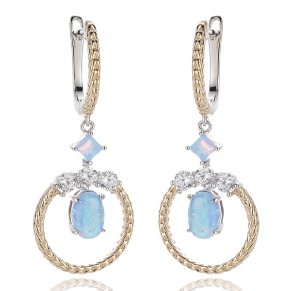 Ovaler und quadratischer Opal-Silberohrring mit zweifarbiger Beschichtung 