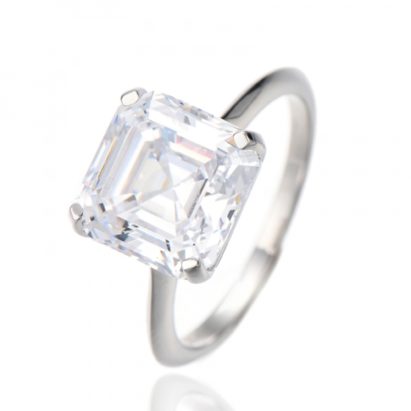 Asscher Rhodium-Silberring mit weißem Zirkonia 