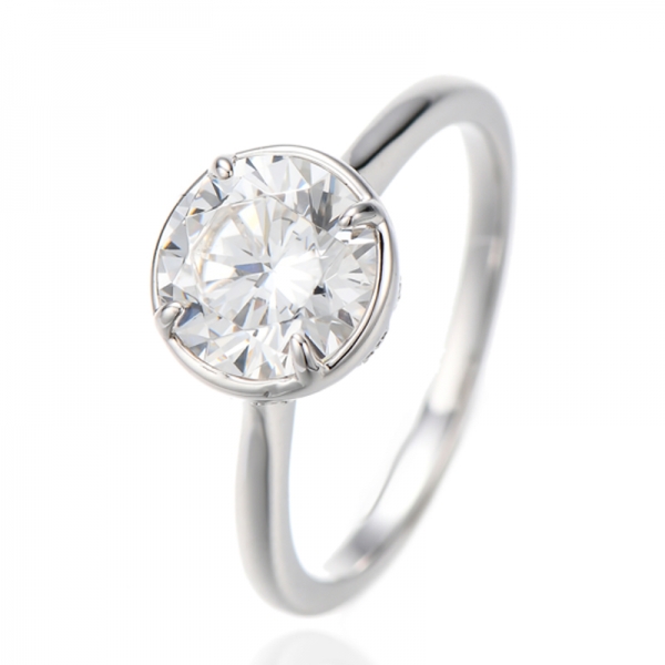 925er Silberring mit rundem weißen Zirkonia und rhodiniertem Zirkonia 