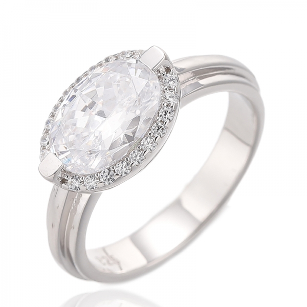 Ovaler, rosafarbener Diamantring und runder, weißer Zirkonia-Ring aus Silber mit Roségold-Beschichtung 