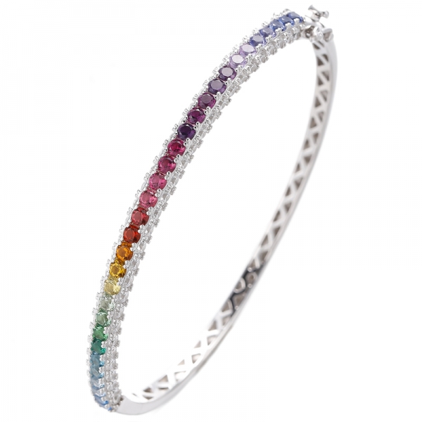 Rundes Armband aus rhodiniertem Silber mit Regenbogen- und weißen Zirkonia 