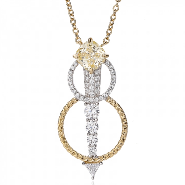 Runder Opal- und kissenförmiger weißer Zirkonia-Silberanhänger mit zweifarbiger Versilberung 