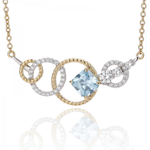 925er Sterlingsilber-Anhänger mit rundem Opal und kissenförmigem weißen Zirkonia, zweifarbig plattiert 