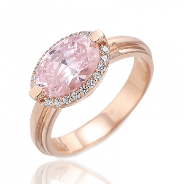 Ovaler, rosafarbener Diamantring und runder, weißer Zirkonia-Ring aus Silber mit Roségold-Beschichtung 