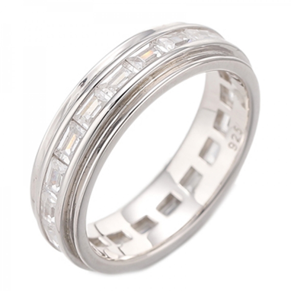 Baguette-Regenbogen-Zirkonia-Rhodium-Silber-Ewigkeitsring 