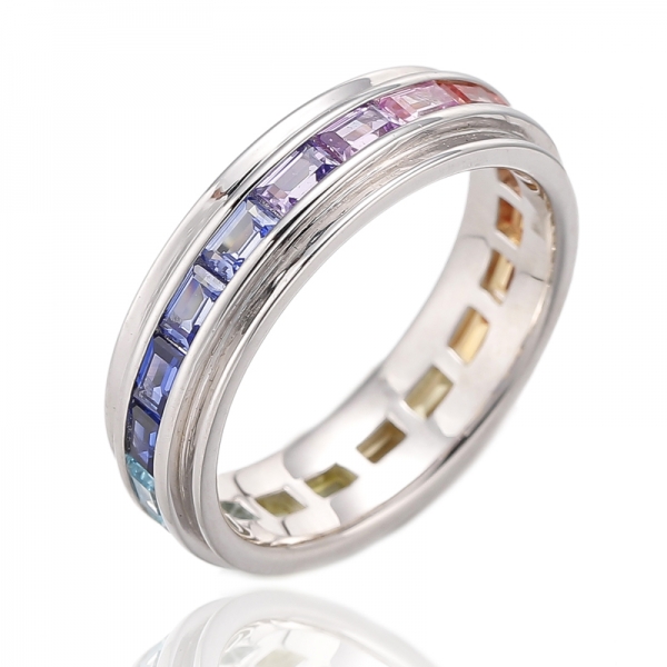 Baguette-Regenbogen-Zirkonia-Rhodium-Silber-Ewigkeitsring 