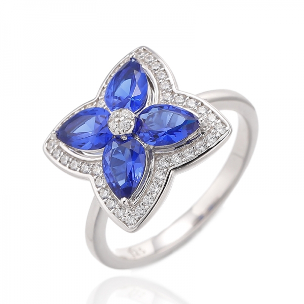 Birnenförmiger Morganit-Nano-Ring und runder weißer Zirkonia aus Silber mit Roségold-Beschichtung 